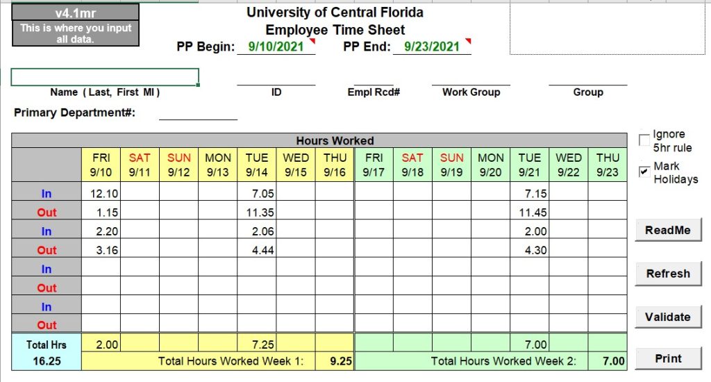 UCF Employee Time Sheet