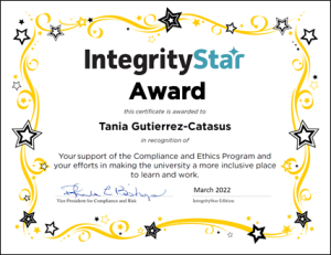 IntegrityStar Award Certificate