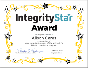 IntegrityStar Award given to Alison Cares