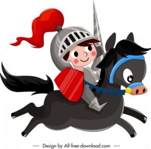 child dressed as a knight riding a horse