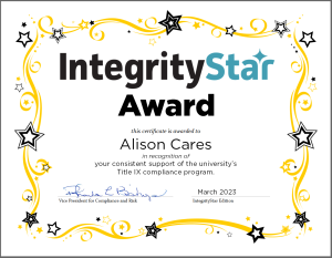 IntegrityStar Award Certificate