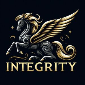 Black and gold pegasus over the word integrity.