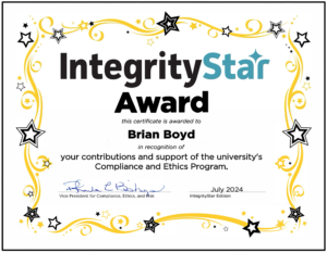 IntegrityStar Award Certificate